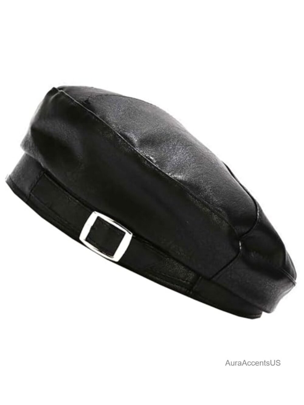 PU Leather Beret Hat Solid Color French Slouchy Tam Cap